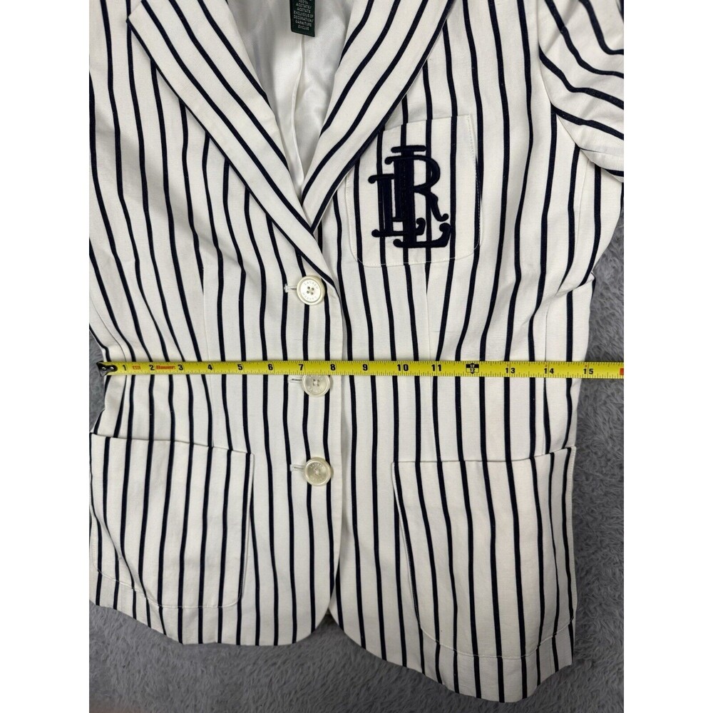 Lauren Ralph Lauren White Blazer with Navy Pinstripes and Embroidered Logo - Picture 8 of 10